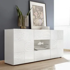 Garnero Arredamenti Credenze Moderne|Madie Moderne-Madia 181x84h cm 2 ante 2 cassetti moderna con serigrafia Paradise Bianco Lucido