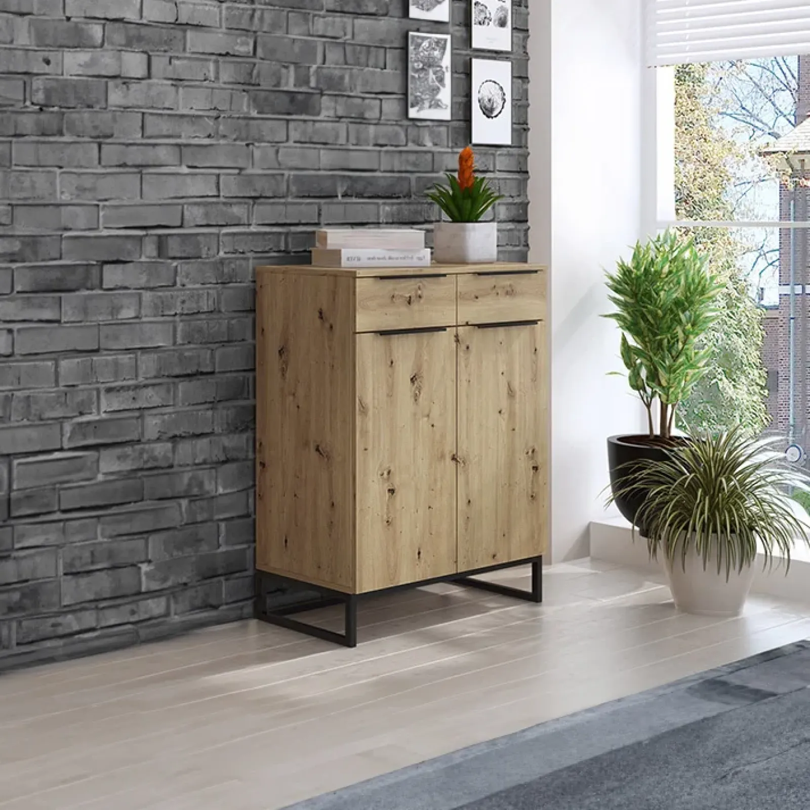 Garnero Arredamenti Credenze Moderne|Madie Moderne-Madia 78x99h cm 2 ante 2 cassetti moderna rovere Rustic