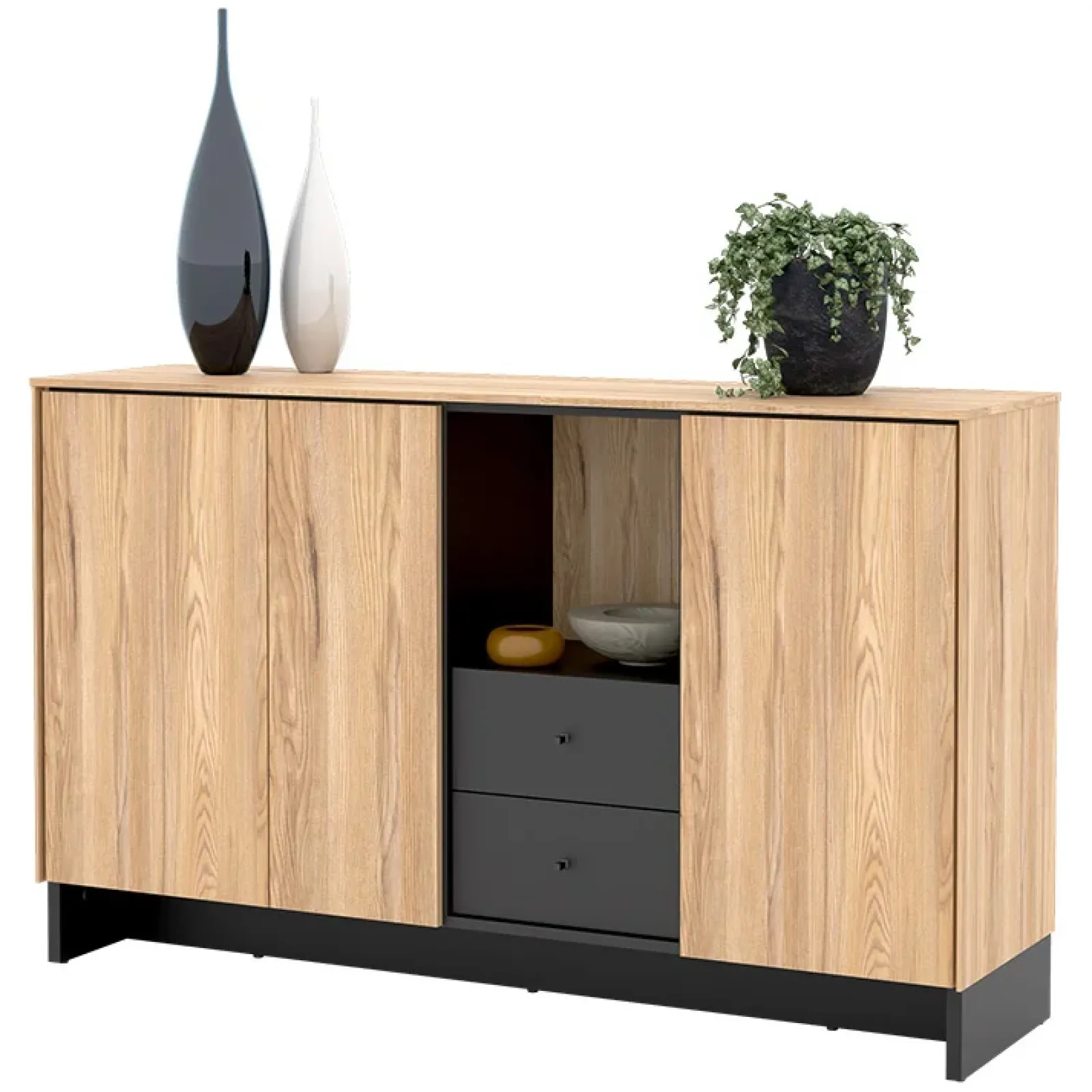 Garnero Arredamenti Madie Moderne|Madie Moderne-Madia 150x91h cm 2 ante 1 cassetto 1 vano giorno rovere nero Alabaster