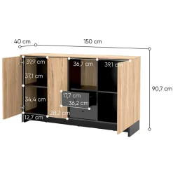 Garnero Arredamenti Madie Moderne|Madie Moderne-Madia 150x91h cm 2 ante 1 cassetto 1 vano giorno rovere nero Alabaster