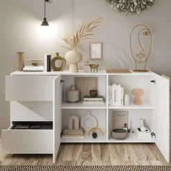 Garnero Arredamenti Madie Moderne|Madie Moderne-Madia 181x86h cm 2 ante 3 cassetti moderna bianco lucido rovere Universal Bianco Lucido - Rovere