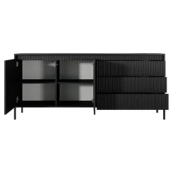 Garnero Arredamenti Madie Moderne|Madie Moderne-Madia 187x82h cm 2 ante 3 cassetti cannettato Ciar Nero Opaco