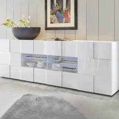 Garnero Arredamenti Credenze Moderne|Madie Moderne-Madia 241x84h cm 2 ante 4 cassetti moderna Obsession Bianco Lucido