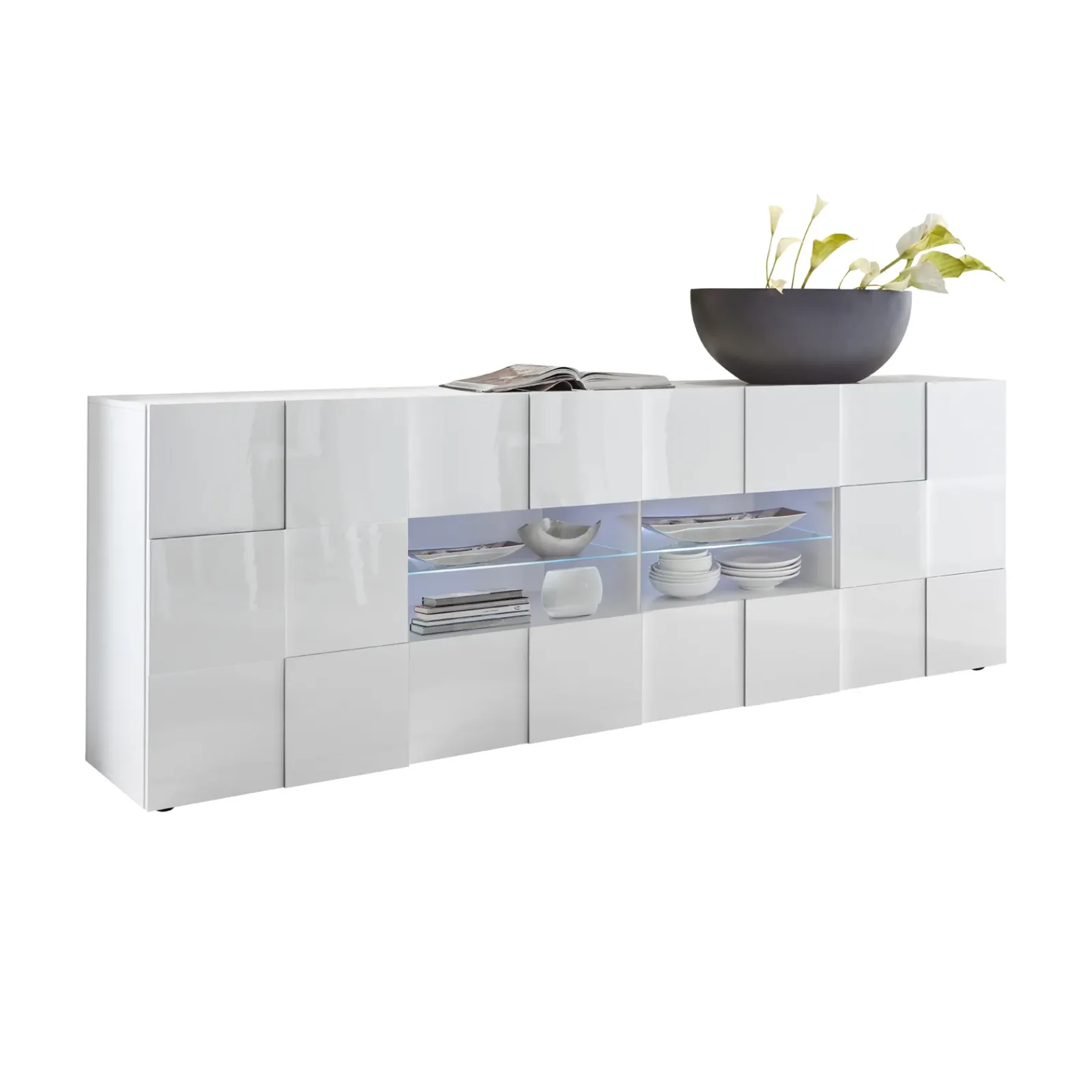 Garnero Arredamenti Credenze Moderne|Madie Moderne-Madia 241x84h cm 2 ante 4 cassetti moderna Obsession Bianco Lucido