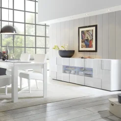 Garnero Arredamenti Credenze Moderne|Madie Moderne-Madia 241x84h cm 2 ante 4 cassetti moderna Obsession Bianco Lucido