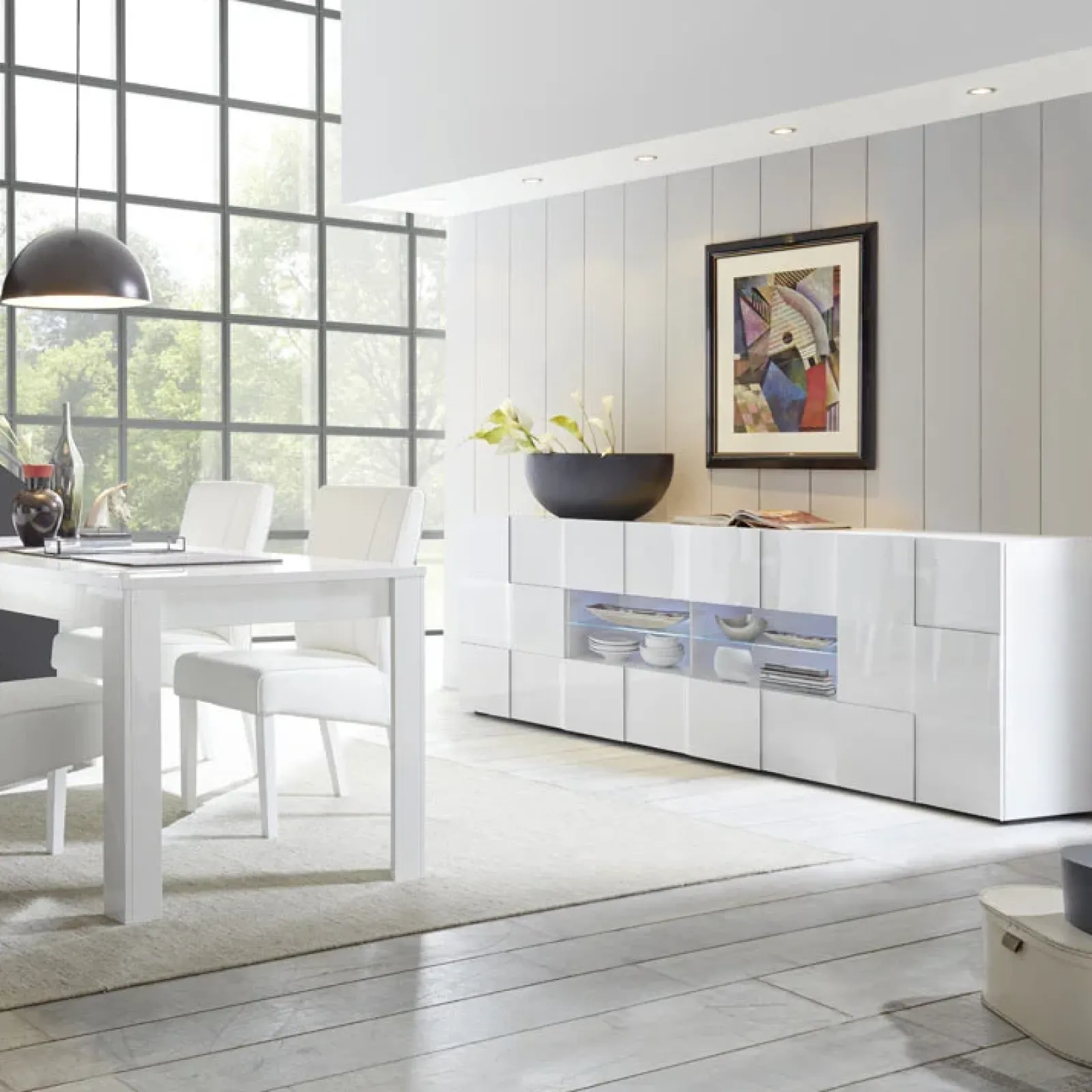 Garnero Arredamenti Credenze Moderne|Madie Moderne-Madia 241x84h cm 2 ante 4 cassetti moderna Obsession Bianco Lucido