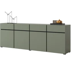 Garnero Arredamenti Credenze Moderne|Madie Moderne-Madia 225x78h cm 4 ante 4 cassetti moderna verde nero Lolla Verde Salvia