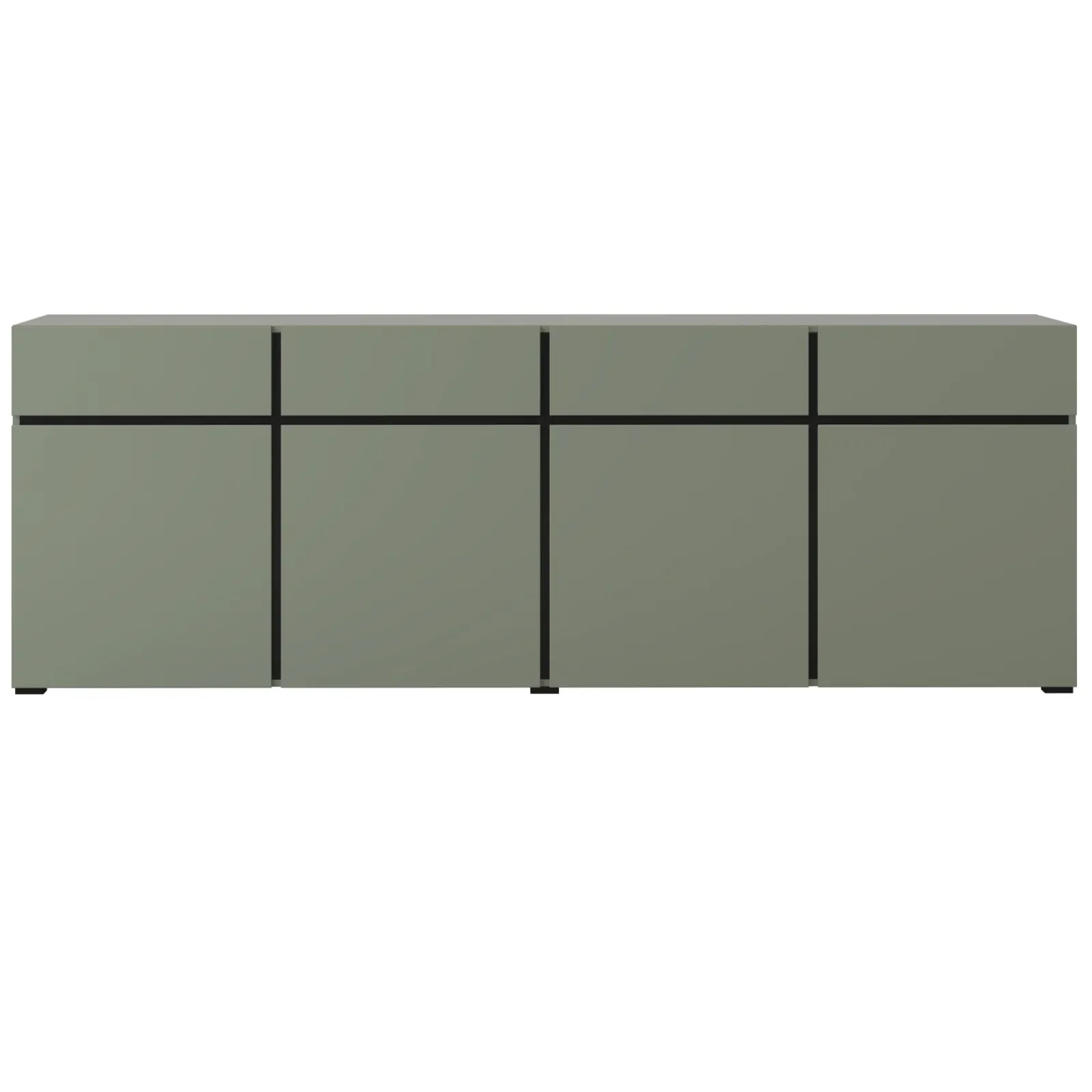 Garnero Arredamenti Credenze Moderne|Madie Moderne-Madia 225x78h cm 4 ante 4 cassetti moderna verde nero Lolla Verde Salvia