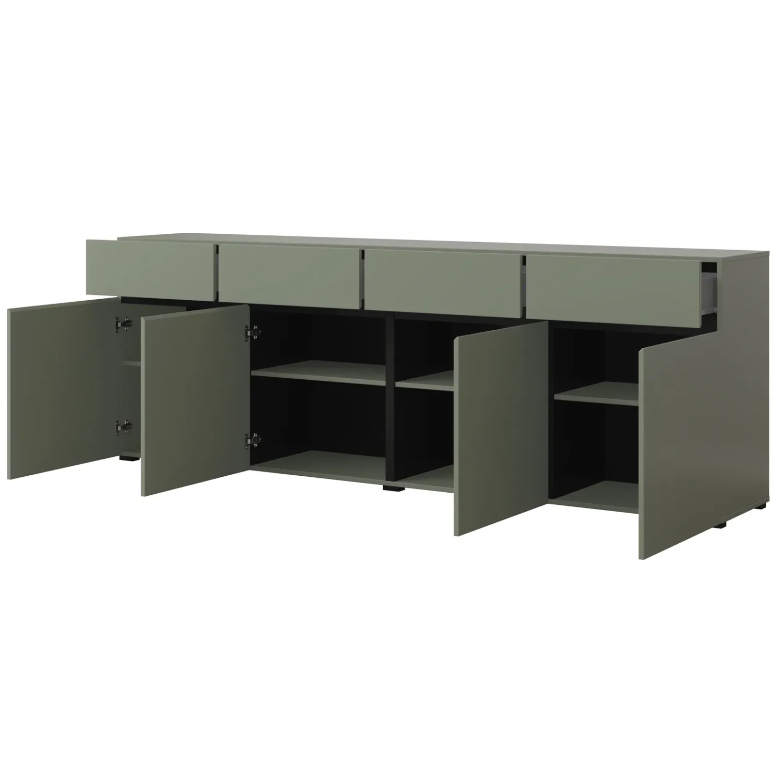 Garnero Arredamenti Credenze Moderne|Madie Moderne-Madia 225x78h cm 4 ante 4 cassetti moderna verde nero Lolla Verde Salvia