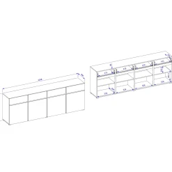 Garnero Arredamenti Credenze Moderne|Madie Moderne-Madia 225x78h cm 4 ante 4 cassetti moderna verde nero Lolla Verde Salvia