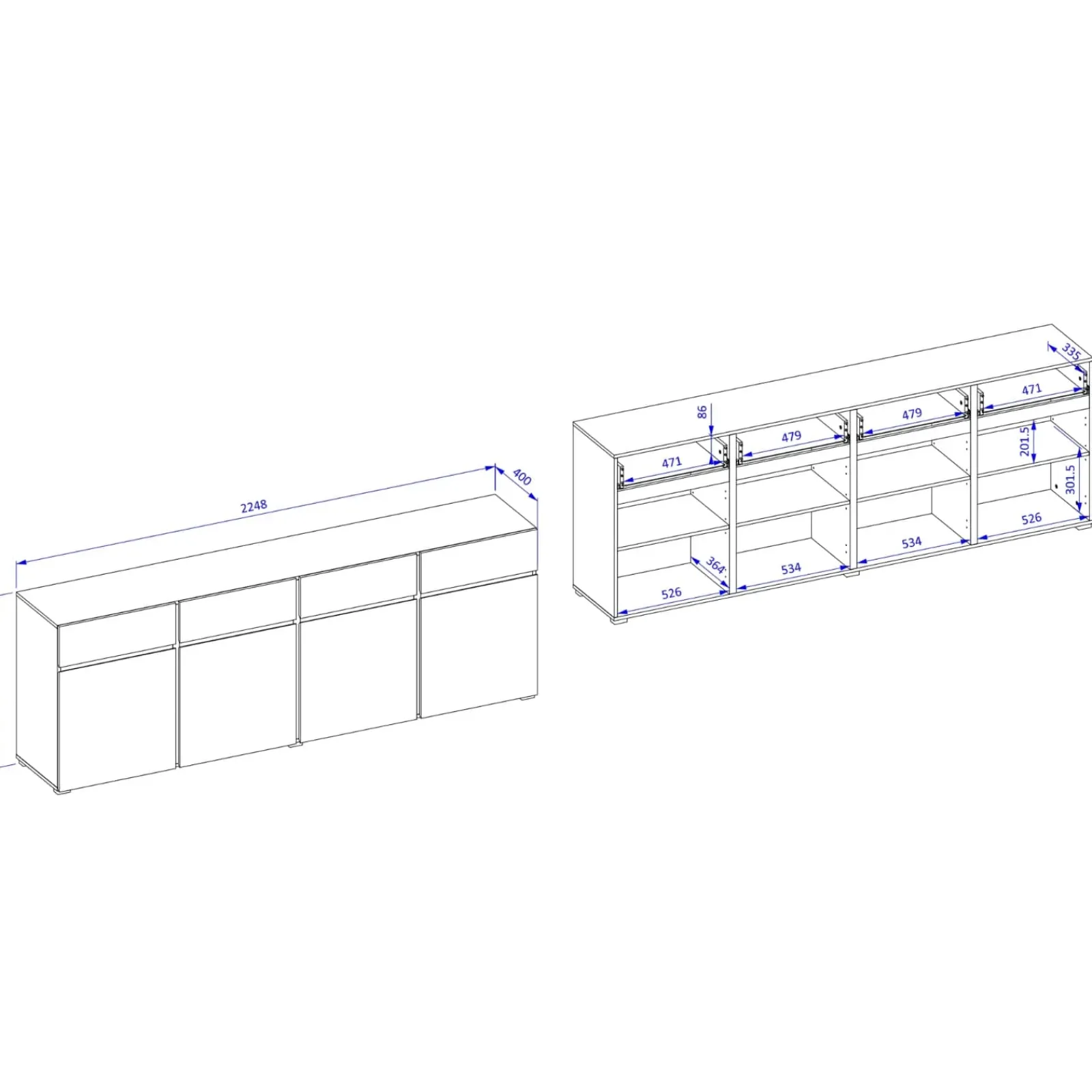 Garnero Arredamenti Credenze Moderne|Madie Moderne-Madia 225x78h cm 4 ante 4 cassetti moderna verde nero Lolla Verde Salvia