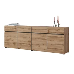 Garnero Arredamenti Credenze Moderne|Madie Moderne-Madia 225x78h cm 4 ante 4 cassetti moderna nero Lolla Rovere