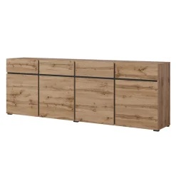 Garnero Arredamenti Credenze Moderne|Madie Moderne-Madia 225x78h cm 4 ante 4 cassetti moderna nero Lolla Rovere