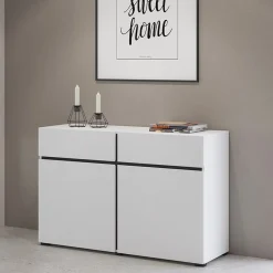 Garnero Arredamenti Credenze Moderne|Madie Moderne-Madia 120x78h cm 2 ante 2 cassetti moderna nero Lolla Bianco Opaco