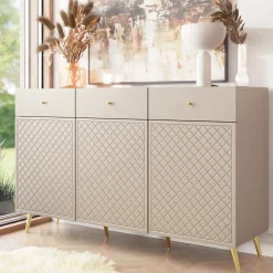 Garnero Arredamenti Credenze Moderne|Madie Moderne-Madia 150x92h cm 3 ante 3 cassetti moderna con frontali decorati beige Simona