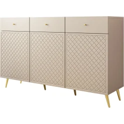 Garnero Arredamenti Credenze Moderne|Madie Moderne-Madia 150x92h cm 3 ante 3 cassetti moderna con frontali decorati beige Simona