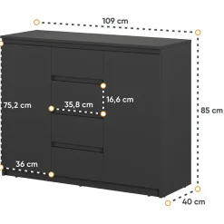 Garnero Arredamenti Madie Moderne|Madie Moderne-Madia 109x85h cm 2 ante 4 cassetti moderna nero Ombra Nero Opaco