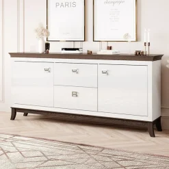 Garnero Arredamenti Credenze Moderne|Madie Moderne-Madia 180x92h cm 2 ante 2 cassetti moderna bianco lucido rovere scuro Umag Bianco Lucido - Wengè