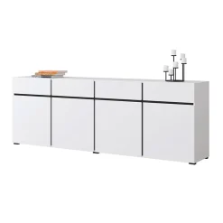 Garnero Arredamenti Credenze Moderne|Madie Moderne-Madia 225x78h cm 4 ante 4 cassetti moderna nero Lolla Bianco Opaco
