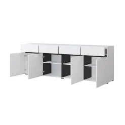 Garnero Arredamenti Credenze Moderne|Madie Moderne-Madia 225x78h cm 4 ante 4 cassetti moderna nero Lolla Bianco Opaco