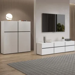 Garnero Arredamenti Credenze Moderne|Madie Moderne-Madia 225x78h cm 4 ante 4 cassetti moderna nero Lolla Bianco Opaco