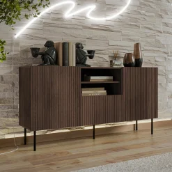 Garnero Arredamenti Credenze Moderne-Madia 151x81h cm 2 ante 1 cassetto 2 vani a giorno noce cannettato Gabiot