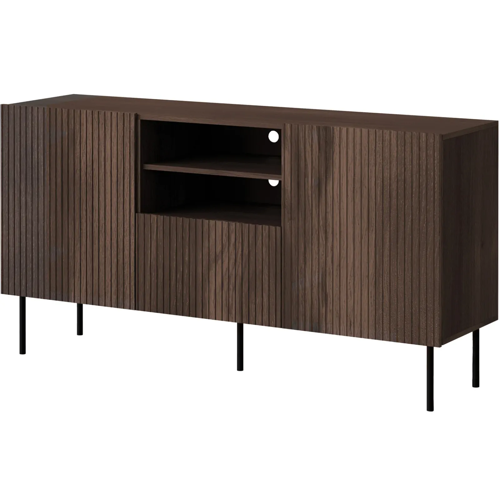 Garnero Arredamenti Credenze Moderne-Madia 151x81h cm 2 ante 1 cassetto 2 vani a giorno noce cannettato Gabiot