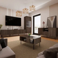 Garnero Arredamenti Credenze Moderne-Madia 151x81h cm 2 ante 1 cassetto 2 vani a giorno noce cannettato Gabiot