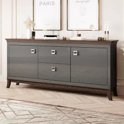 Garnero Arredamenti Credenze Moderne|Madie Moderne-Madia 180x92h cm 2 ante 2 cassetti  design moderno antracite lucido rovere scuro Umag Antracite - Wengè