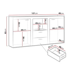 Garnero Arredamenti Madie Moderne|Madie Moderne-Madia 157x82h cm 2 ante 2 cassetti moderna bianco Haarlem Bianco Opaco
