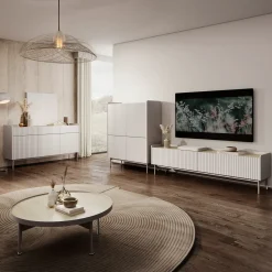 Garnero Arredamenti Madie Moderne|Madie Moderne-Madia 153x82h cm 3 ante 3 cassetti  beige cannettato rovere Fioca