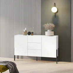 Garnero Arredamenti Credenze Moderne|Madie Moderne-Madia 150x90h cm 2 ante 3 cassetti moderna bianco Simple Bianco Opaco