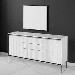 Garnero Arredamenti Madie Moderne|Madie Moderne-Madia 166x83h cm 2 ante 3 cassetti con led cannettato nero Camelia Bianco Opaco