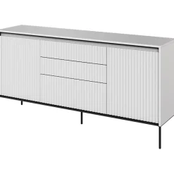 Garnero Arredamenti Madie Moderne|Madie Moderne-Madia 166x83h cm 2 ante 3 cassetti con led cannettato nero Camelia Bianco Opaco