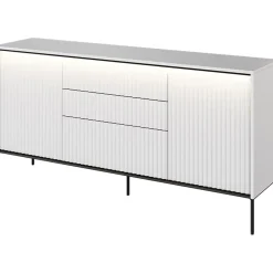 Garnero Arredamenti Madie Moderne|Madie Moderne-Madia 166x83h cm 2 ante 3 cassetti con led cannettato nero Camelia Bianco Opaco