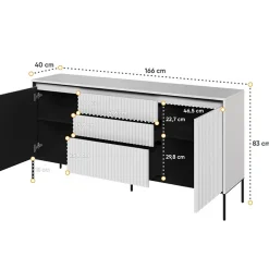 Garnero Arredamenti Madie Moderne|Madie Moderne-Madia 166x83h cm 2 ante 3 cassetti con led cannettato nero Camelia Bianco Opaco