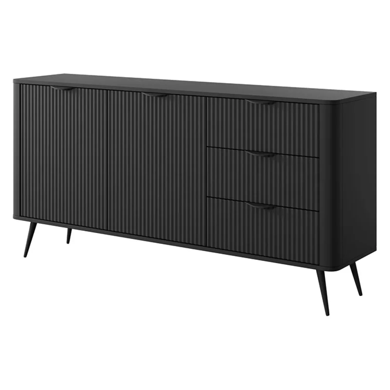 Garnero Arredamenti Madie Moderne|Madie Moderne-Madia 163x81h cm 2 ante 3 cassetti cannettato Ramis Nero Opaco