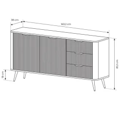 Garnero Arredamenti Madie Moderne|Madie Moderne-Madia 163x81h cm 2 ante 3 cassetti cannettato Ramis Nero Opaco