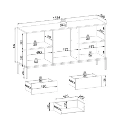 Garnero Arredamenti Madie Moderne|Madie Moderne-Madia 153x83h cm 2 ante 3 cassetti moderna nero rovere antico cannettato Bali
