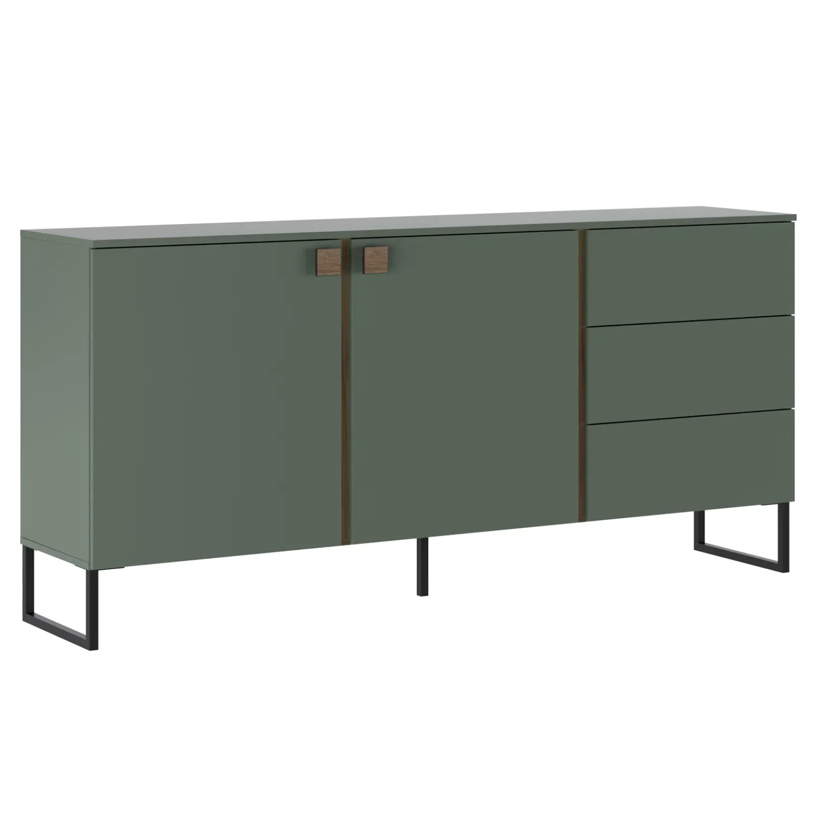 Garnero Arredamenti Madie Moderne|Madie Moderne-Madia 184x87h cm 2 ante 3 cassetti verde salvia scuro rovere Selvia