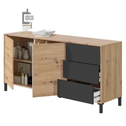 Garnero Arredamenti Credenze Moderne|Madie Moderne-Madia 154x74h cm 2 ante 3 cassetti moderna rovere nodato antracite Rory