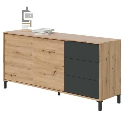 Garnero Arredamenti Credenze Moderne|Madie Moderne-Madia 154x74h cm 2 ante 3 cassetti moderna rovere nodato antracite Rory