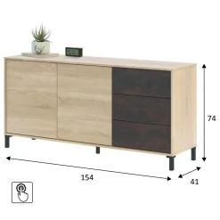 Garnero Arredamenti Credenze Moderne|Madie Moderne-Madia 154x74h cm 2 ante 3 cassetti moderna rovere nodato antracite Rory