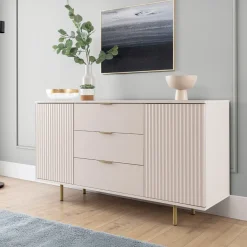 Garnero Arredamenti Madie Moderne|Madie Moderne-Madia 150x80h cm 2 ante 3 cassetti cannettato moderna beige Vanessa