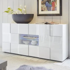 Garnero Arredamenti Credenze Moderne|Madie Moderne-Madia 181x84h cm 2 ante 2 cassetti moderna Obsession Bianco Lucido