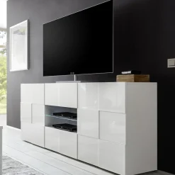 Garnero Arredamenti Credenze Moderne|Madie Moderne-Madia 181x84h cm 2 ante 2 cassetti moderna Obsession Bianco Lucido