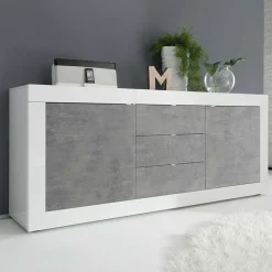 Garnero Arredamenti Credenze Moderne|Madie Moderne-Madia 210x86h cm 2 ante 3 cassetti moderna bianco lucido cemento Eternity Cemento - Bianco Lucido