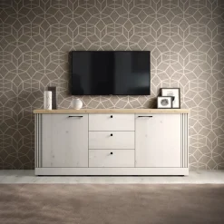 Garnero Arredamenti Madie Moderne|Madie Moderne-Madia 211x88h cm 2 ante 3 cassetti rovere bianco frassinato Armonia