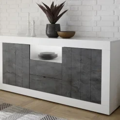 Garnero Arredamenti Credenze Moderne|Madie Moderne-Madia 184x86h cm 2 ante 2 cassetti bianco lucido ossido Florena Ossido - Bianco Lucido