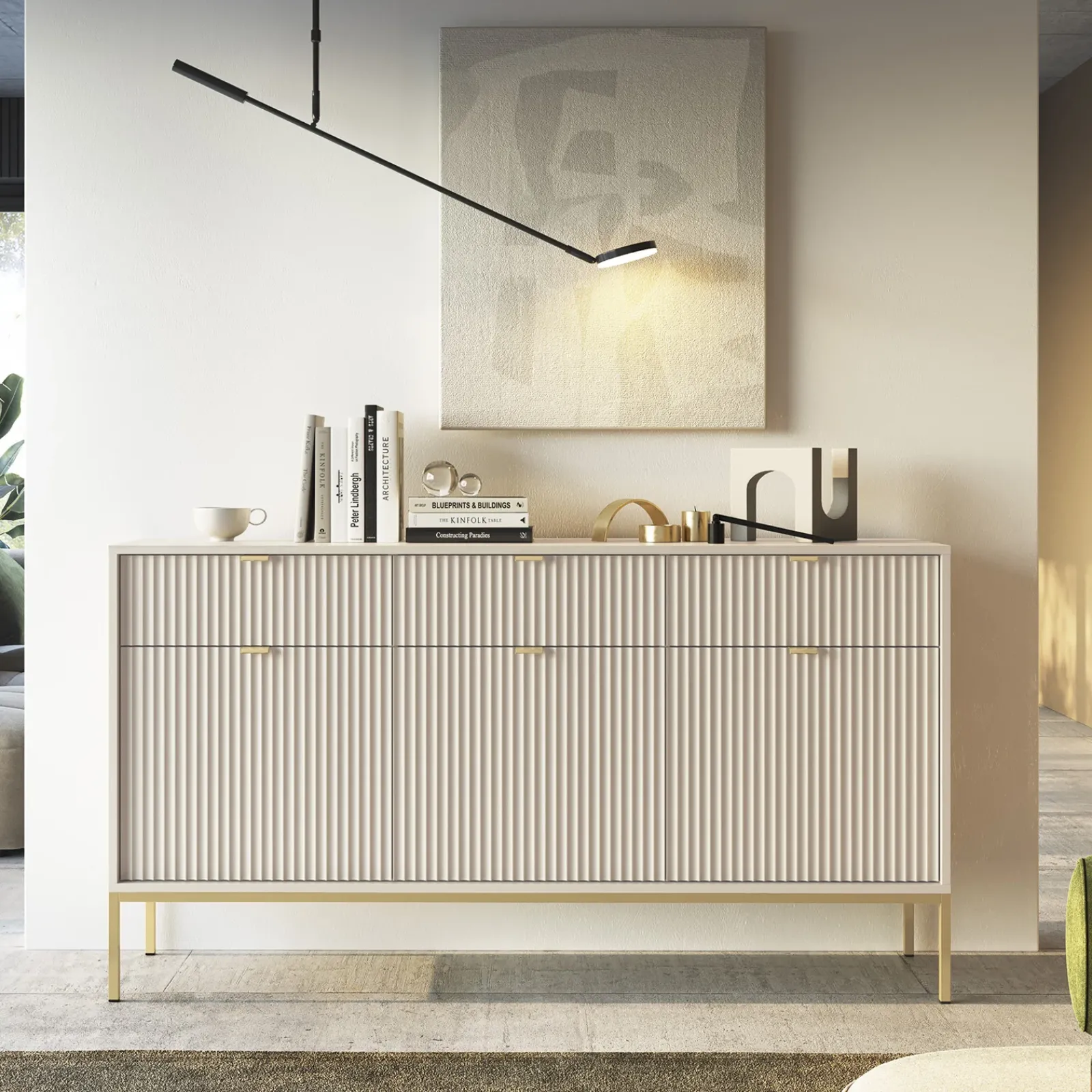 Garnero Arredamenti Credenze Moderne|Madie Moderne-Madia 154x83h cm 3 ante 3 cassetti moderna Alisa Beige